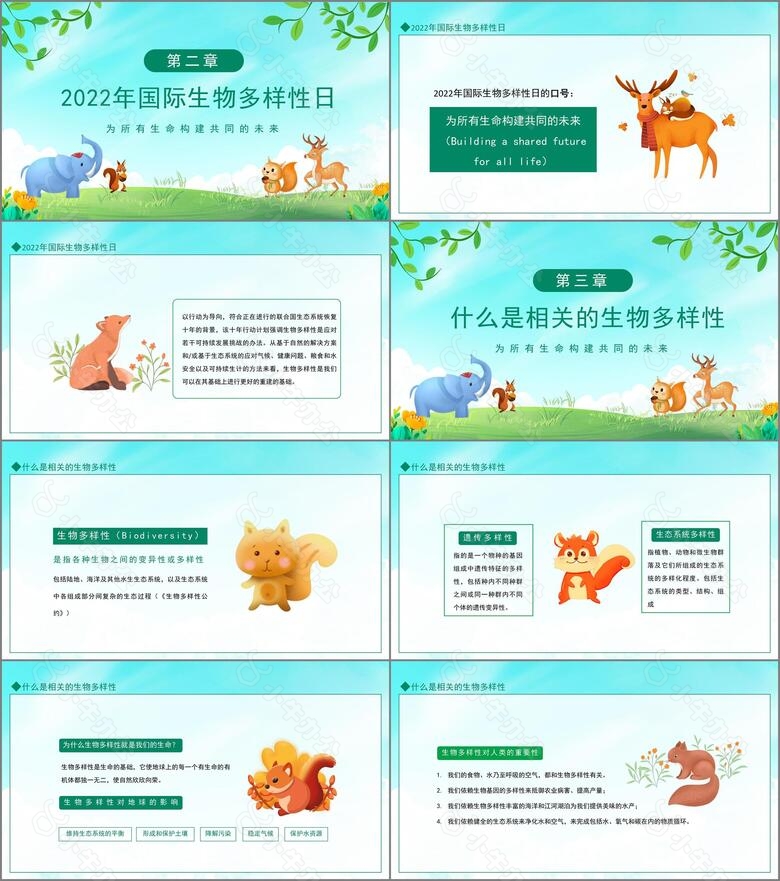 可爱卡通风国际生物多样性日公共教育PPTno.2