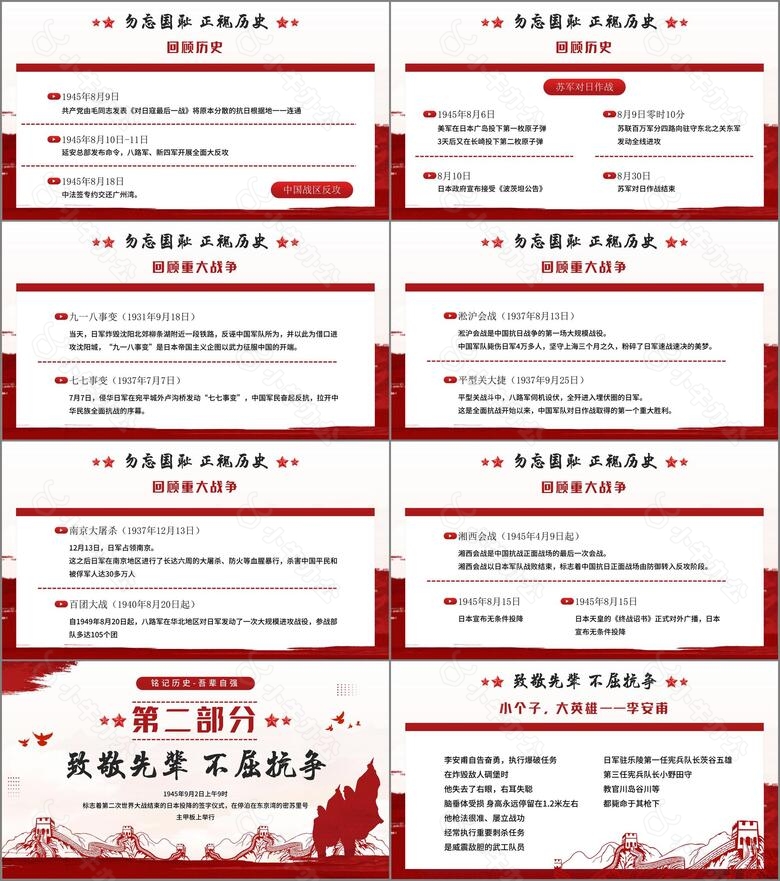 简约风铭记历史吾辈自强日本无条件投降日PPT模板no.2