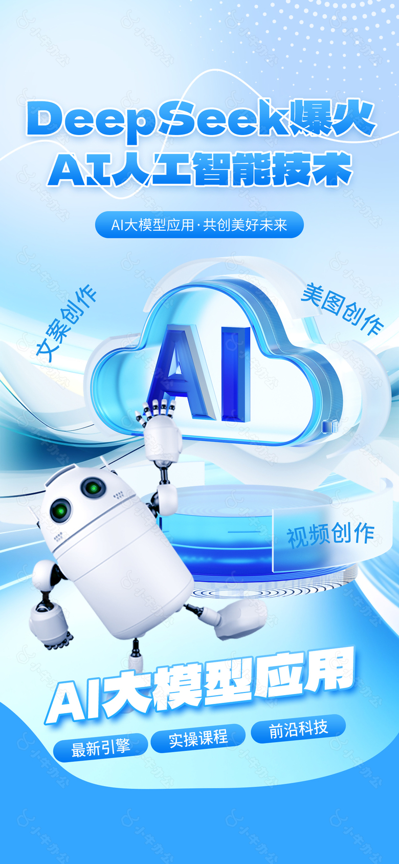 AI大模型运用蓝色科技感主题海报